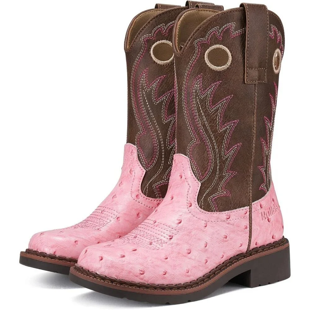 Kids Pink Classic Western Boots Square Toe Girls Cowgirl Boots For Toddler